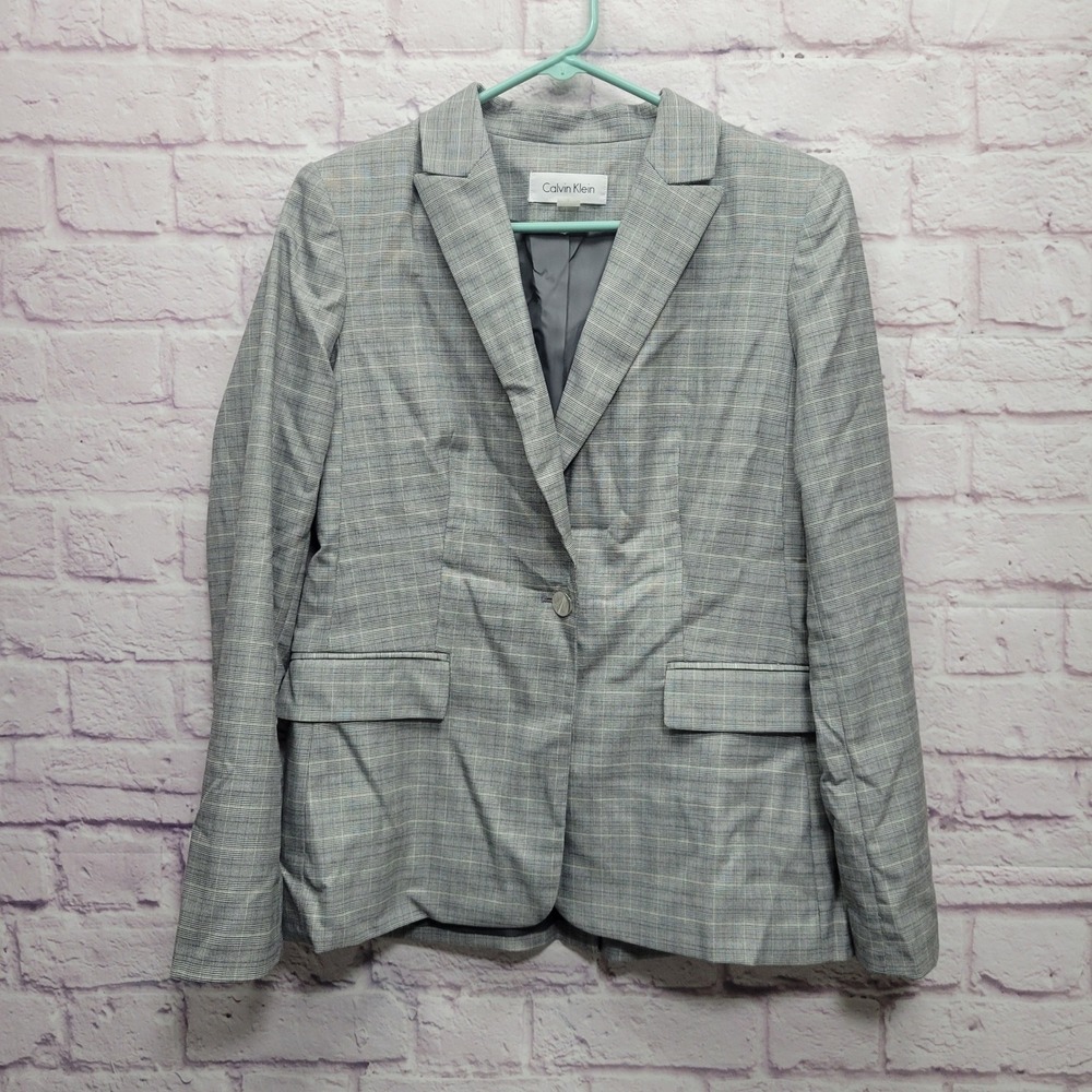 Calvin Klein Gray Plaid Blazer Jacket Womens 8 Office‎ Professional Career